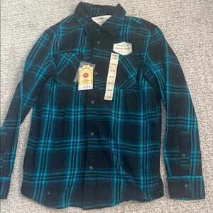 Boys Size Medium Blue and Black Plaid Button-Up Shirt Flannel Urban Pipeline